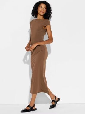 wild fable body con Sleek Brown Cap-Sleeve Midi Dress